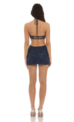 Sequin Cutout Dress in Blue
