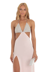 Two Toned Sequin Bikini Cutout Dress in Pink